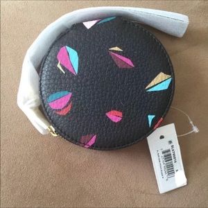 FOSSIL black confetti round coin wallet wristlet NWT
